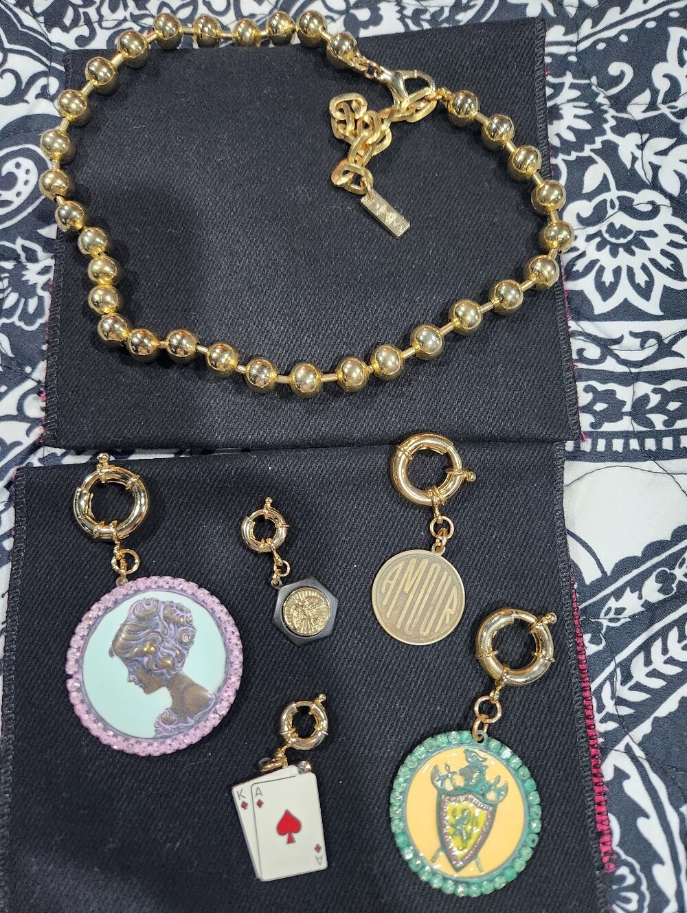 Tova Gold-Tone Necklace with Multi-Color Enamel Charms.